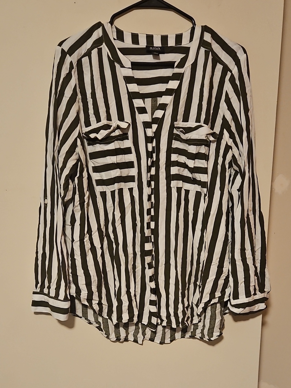 a.n.a Green & White Vertical Stripe Button-Down Shirt